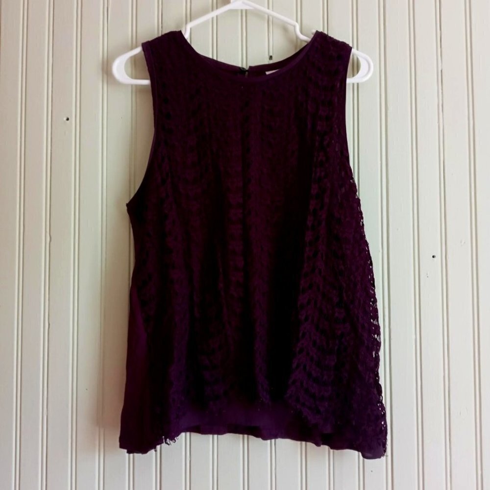 the loft crochet Lace sleeveless plum high neck blouse
